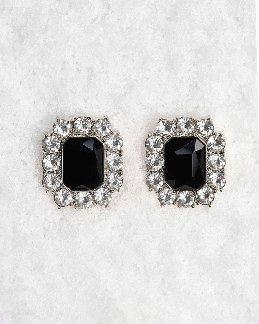 Black gem stone square oversized stud earrings