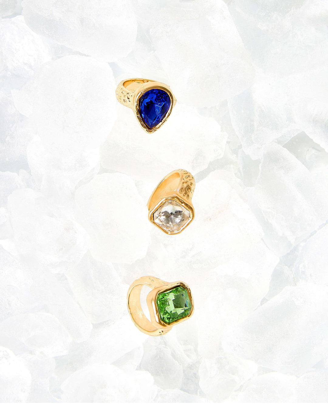 3 pack multi coloured gem stone rings M/L