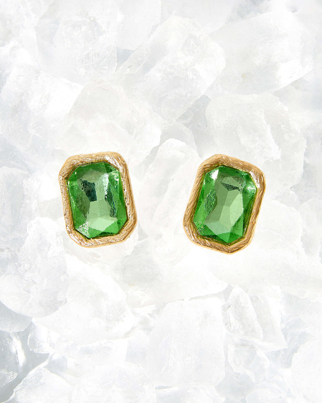 Green gem stone square oversized stud earrings